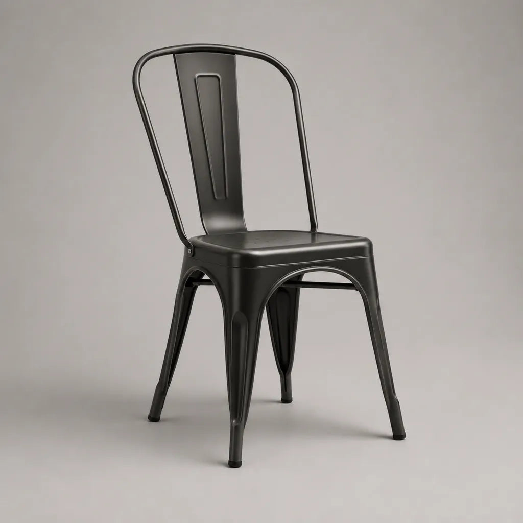 Sedia da pranzo in acciaio nero con schienale curvato, 45 × 51 × 85 cm