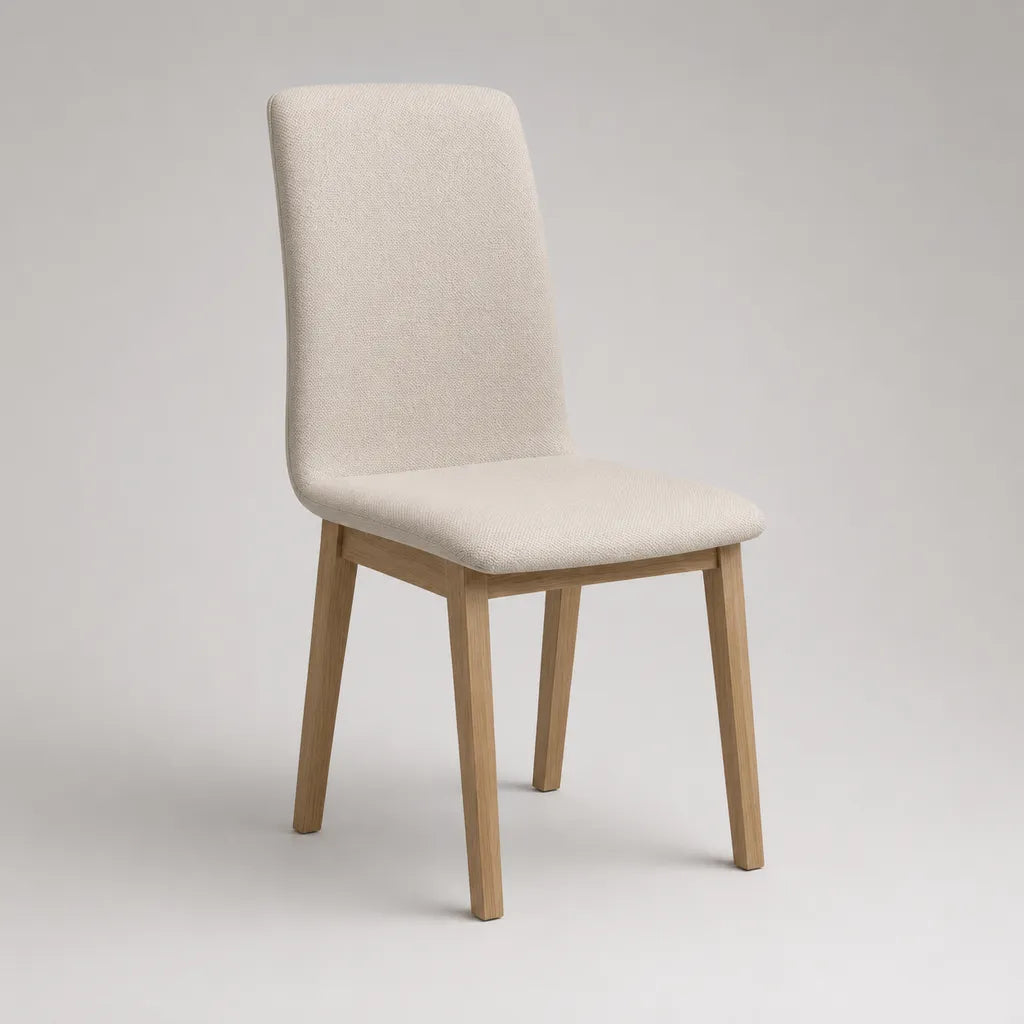 Sedia da pranzo imbottita con gambe in legno, beige e naturale, 47 × 54 × 91 cm
