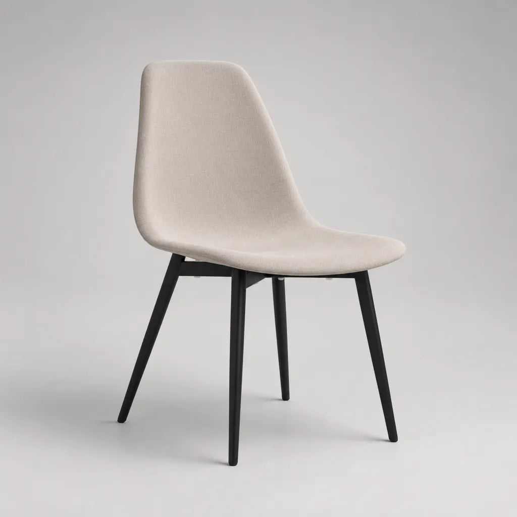 Sedia imbottita in poliestere e acciaio, beige chiaro e nero, 49 × 56 × 84 cm