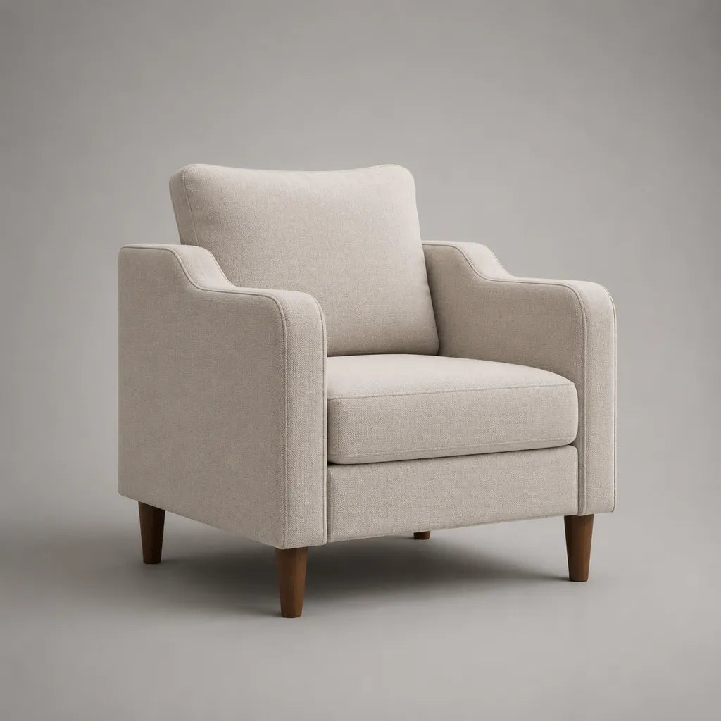Sedia imbottita 1 seduta in tessuto beige con braccioli, 80 × 82 × 88 cm