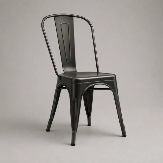 Sedia da pranzo in acciaio nero con schienale curvato, 45 × 51 × 85 cm