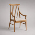 Sedia da pranzo con braccioli in rovere massello, seduta imbottita in beige leggero, 58 × 59 × 99 cm