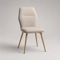 Sedia da pranzo imbottita in tessuto beige con schienale sagomato e gambe in legno, 47 × 56 × 88 cm