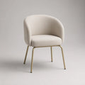 Sedia da pranzo imbottita in poliestere e acciaio con schienale semicircolare, beige e ottone, 59 × 58 × 78 cm