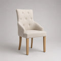 Sedia da pranzo con braccioli in poliestere beige e legno massello naturale, 60 × 65 × 100 cm