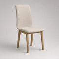 Sedia da pranzo imbottita con gambe in legno, beige e naturale, 47 × 54 × 91 cm