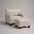 Sedia e poggiapiedi in tessuto beige chiaro, poltrona 86 × 82 × 84 cm, poggiapiedi 62 × 50 × 42 cm