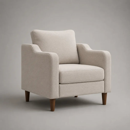 Sedia imbottita 1 seduta in tessuto beige con braccioli, 80 × 82 × 88 cm